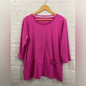 Isaac Mizrahi Live Berry Pink 3/4 Sleeve Pullover Top Womens Size Large Pockets